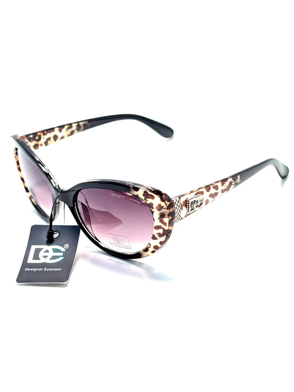 Designer Eyewear 737 Purple Gradient UV Black Leopard Cat Eye Women's Sunglasses